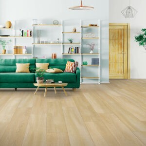 Green sofa on laminate flooring | Bell County Flooring