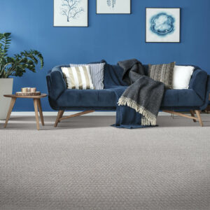 Blue sofa on carpet floor | Bell County Flooring
